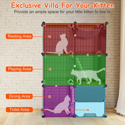 3-Tier Indoor Cat Cage with Pull-Out Litter Drawer, Ladder &amp; Reversible Hammock – view 7