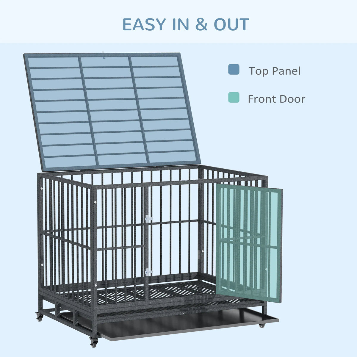 43 in Heavy-Duty Dog Crate with Locking Wheels – Double Door, Removable Tray – view 3