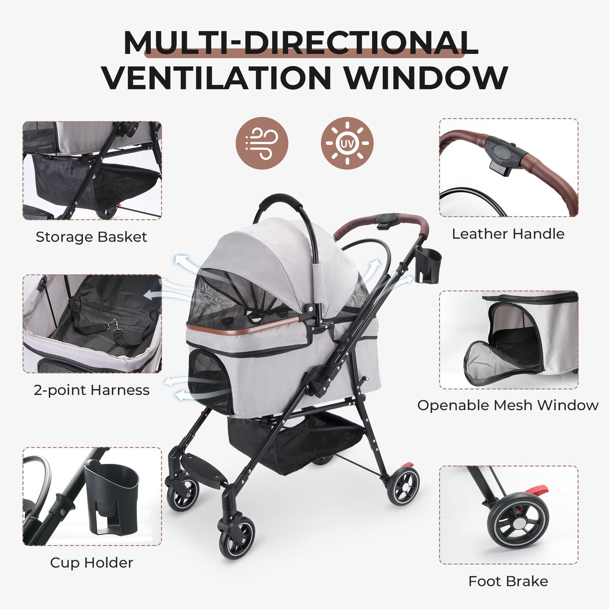4-Wheel Foldable Pet Stroller – 360° Wheels, Detachable Carrier &amp; Travel Bag for Small Dogs &amp; Cats – view 7