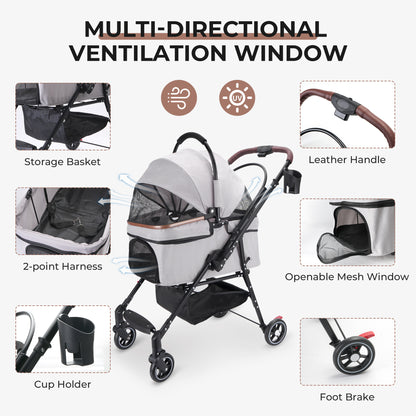 4-Wheel Foldable Pet Stroller – 360° Wheels, Detachable Carrier &amp; Travel Bag for Small Dogs &amp; Cats – view 7