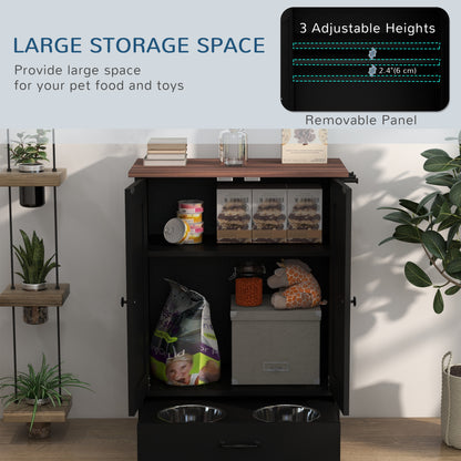 Dog Feeding Station with Storage Cabinet, Hidden Raised Bowls and Side Hooks for Medium Dogs, Black – view 5