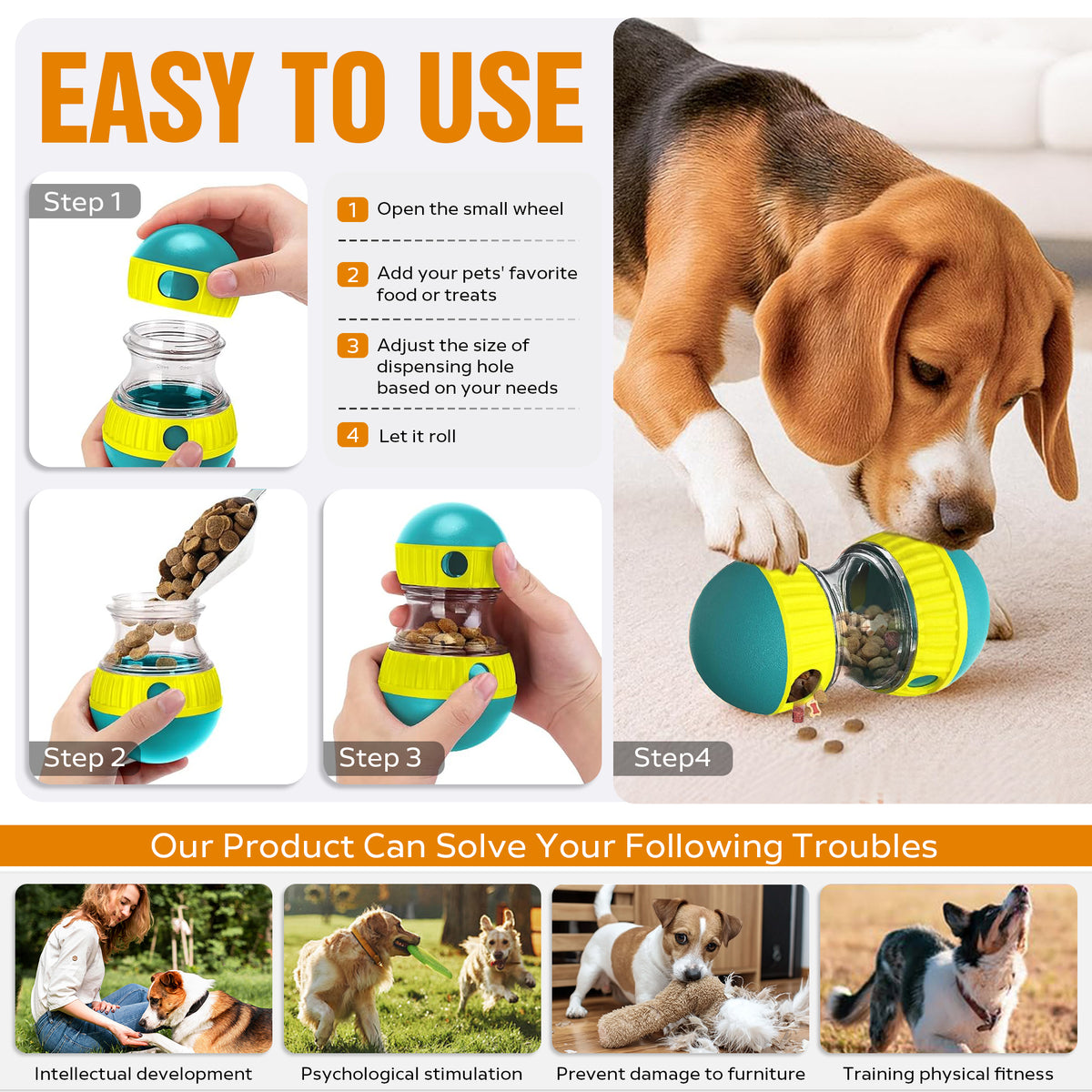 Adjustable Treat Dispensing Dog Ball, ABS Rolling Food Dispenser for Small to Large Dogs – view 5
