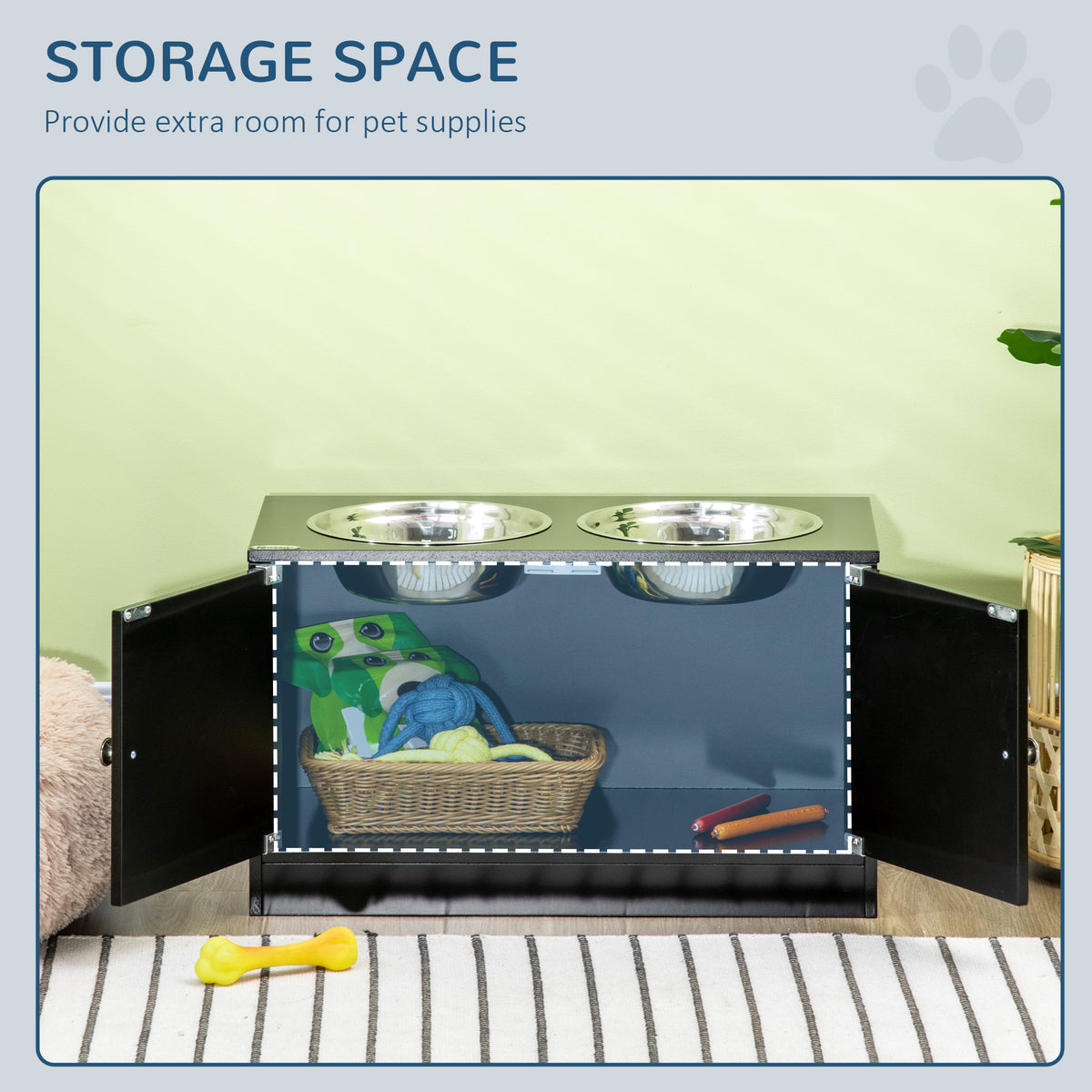 Elevated Dog Bowls with 44L Storage Cabinet &amp; Magnetic Doors for Large Dogs, Black – view 5