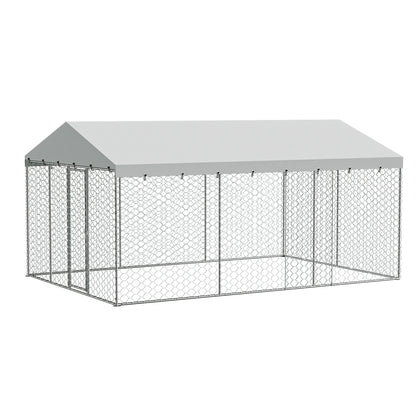 Large Outdoor Dog Kennel with Canopy – Galvanized Steel, Waterproof Roof, Lockable, 15 x 10 ft – view 4