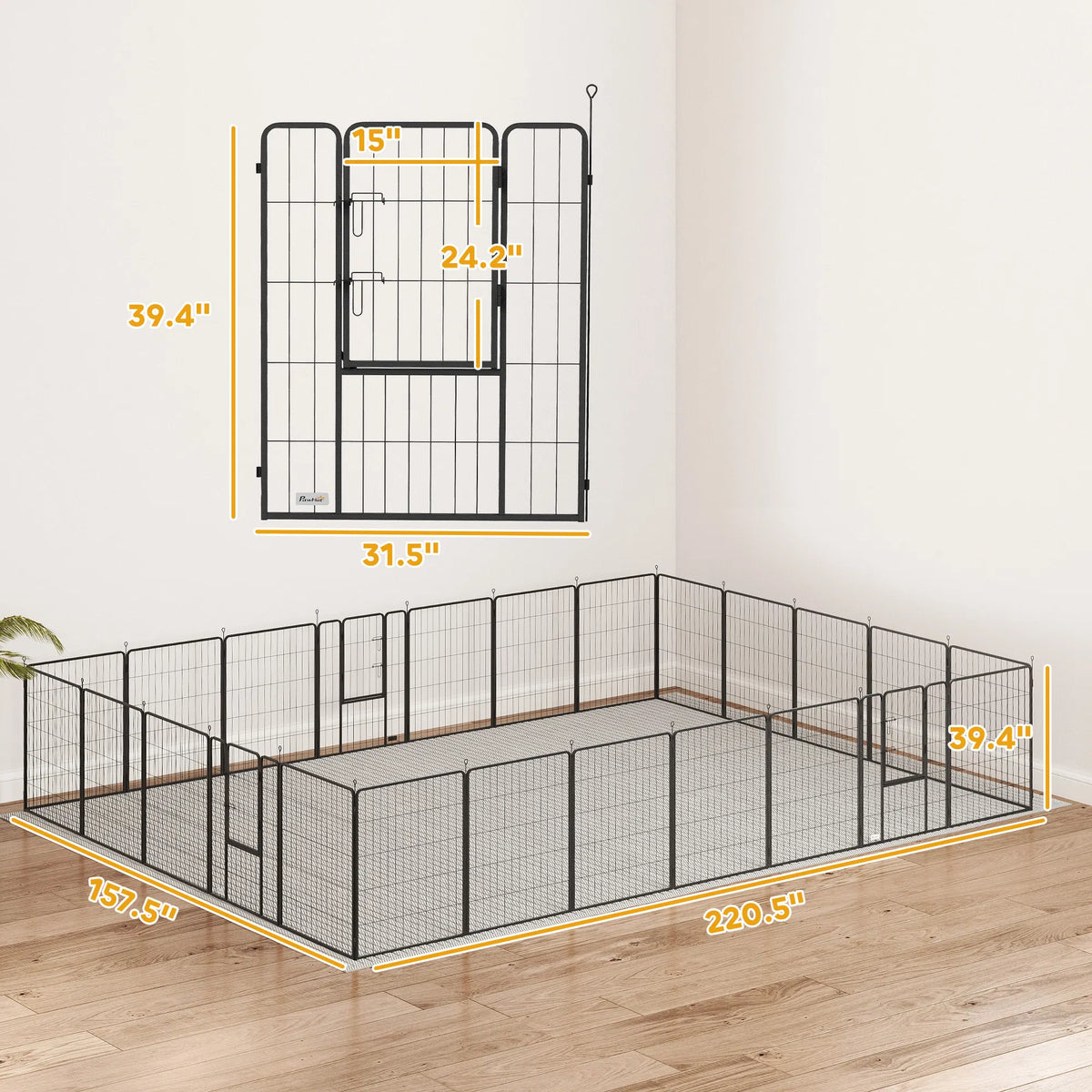 24-Panel Heavy-Duty Metal Dog Playpen – 39.4 in High, 3 Doors, Black – view 4