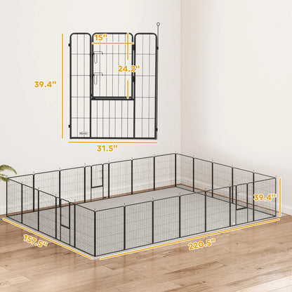 24-Panel Heavy-Duty Metal Dog Playpen – 39.4 in High, 3 Doors, Black – view 4