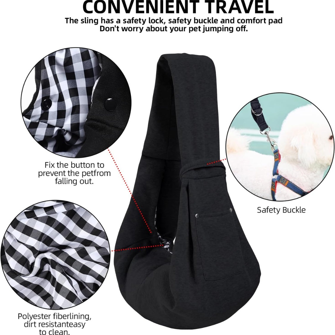 Reversible Dog Carrier Sling – Hands-Free Puppy Purse with Storage Pocket for Pets Up to 12 lbs – view 4