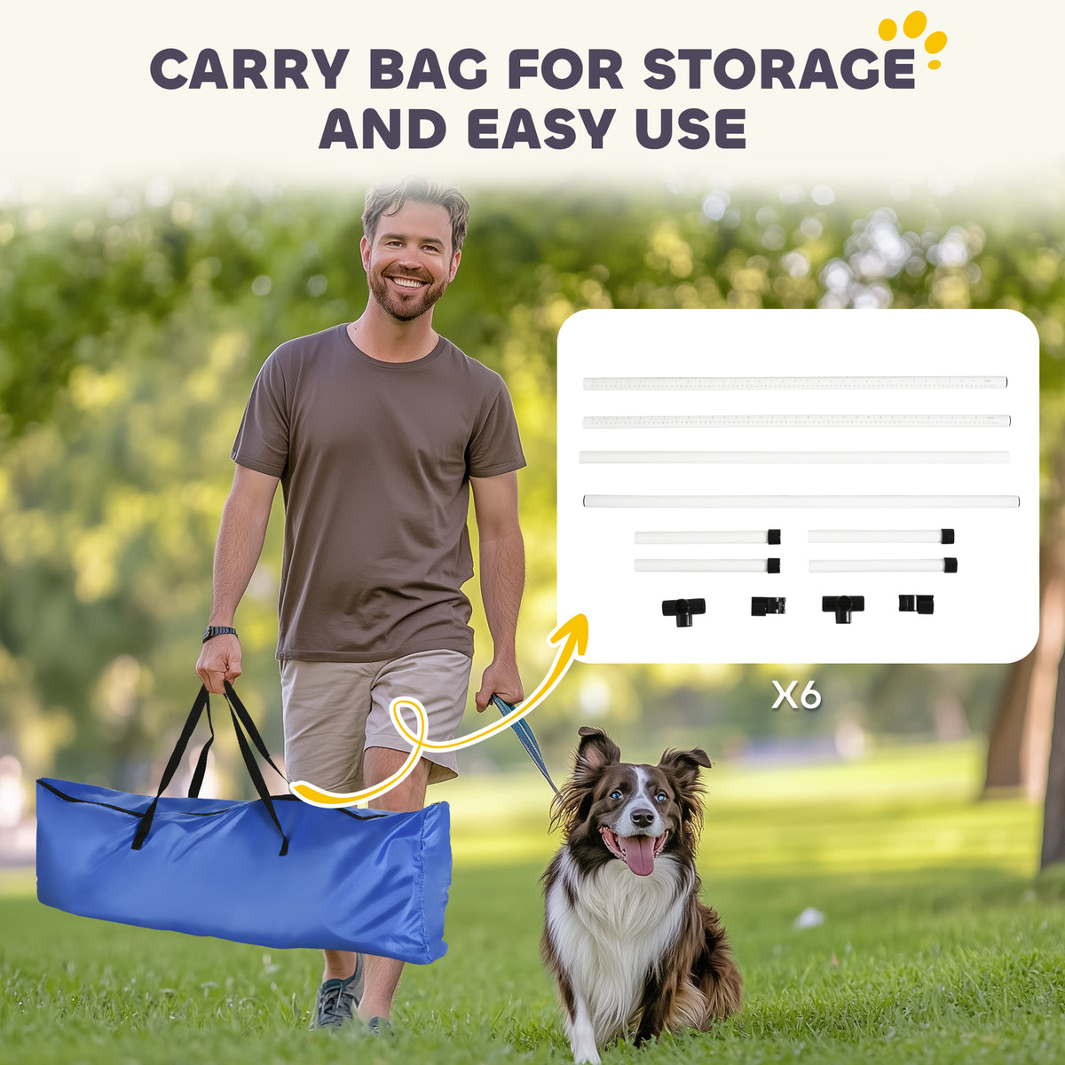 6-Piece Dog Agility Jump Set – Adjustable Height Hurdle Bars with Carry Bag, White – view 6
