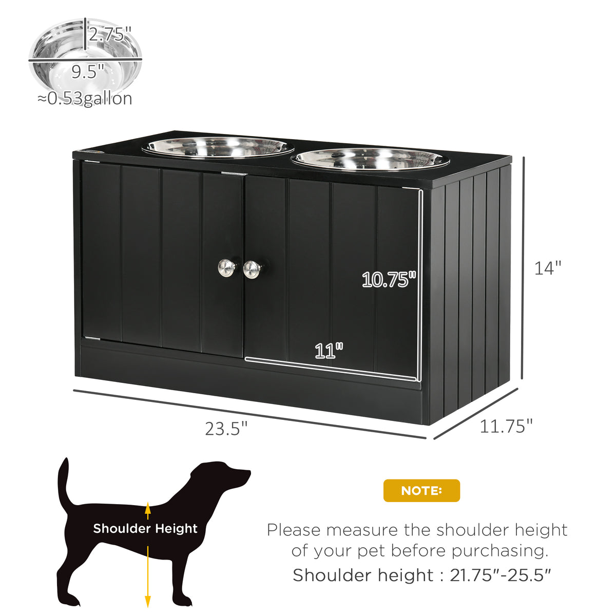 Elevated Dog Bowls with 44L Storage Cabinet &amp; Magnetic Doors for Large Dogs, Black – view 3