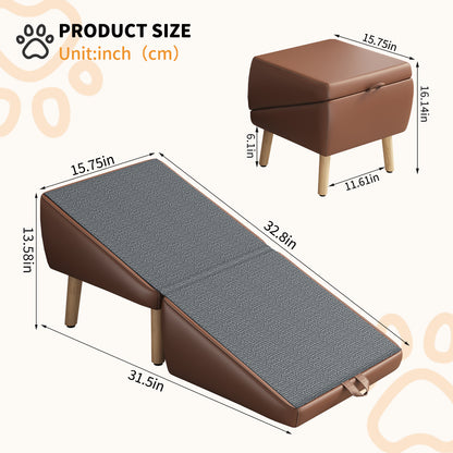 2-in-1 Wooden Dog Stairs and Ramp – Split Ottoman Design, Non-Slip Surface, Small Dogs &amp; Cats, Brown – view 3