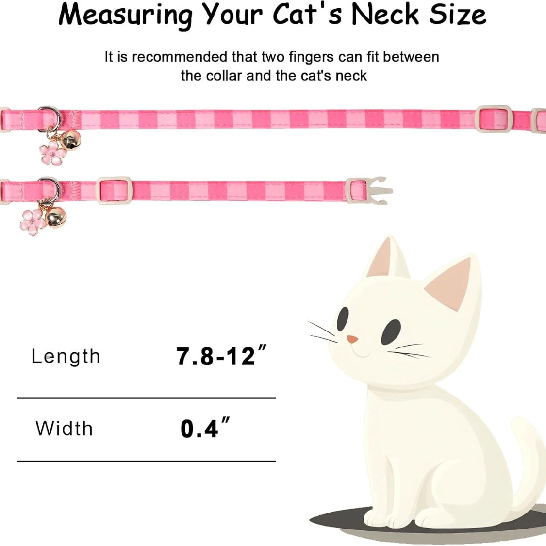 Pink Breakaway Cat Collars 2-Pack – Plaid Bow, Bell &amp; Flower Pendant, Adjustable 7.8–12 in – view 3