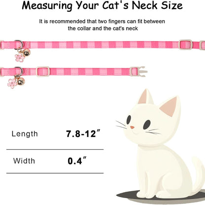 Pink Breakaway Cat Collars 2-Pack – Plaid Bow, Bell &amp; Flower Pendant, Adjustable 7.8–12 in – view 3