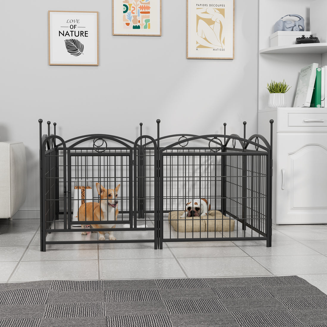8-Panel Heavy-Duty Metal Dog Playpen – Gravity Latch Door, Indoor Outdoor, 24-Inch, Black