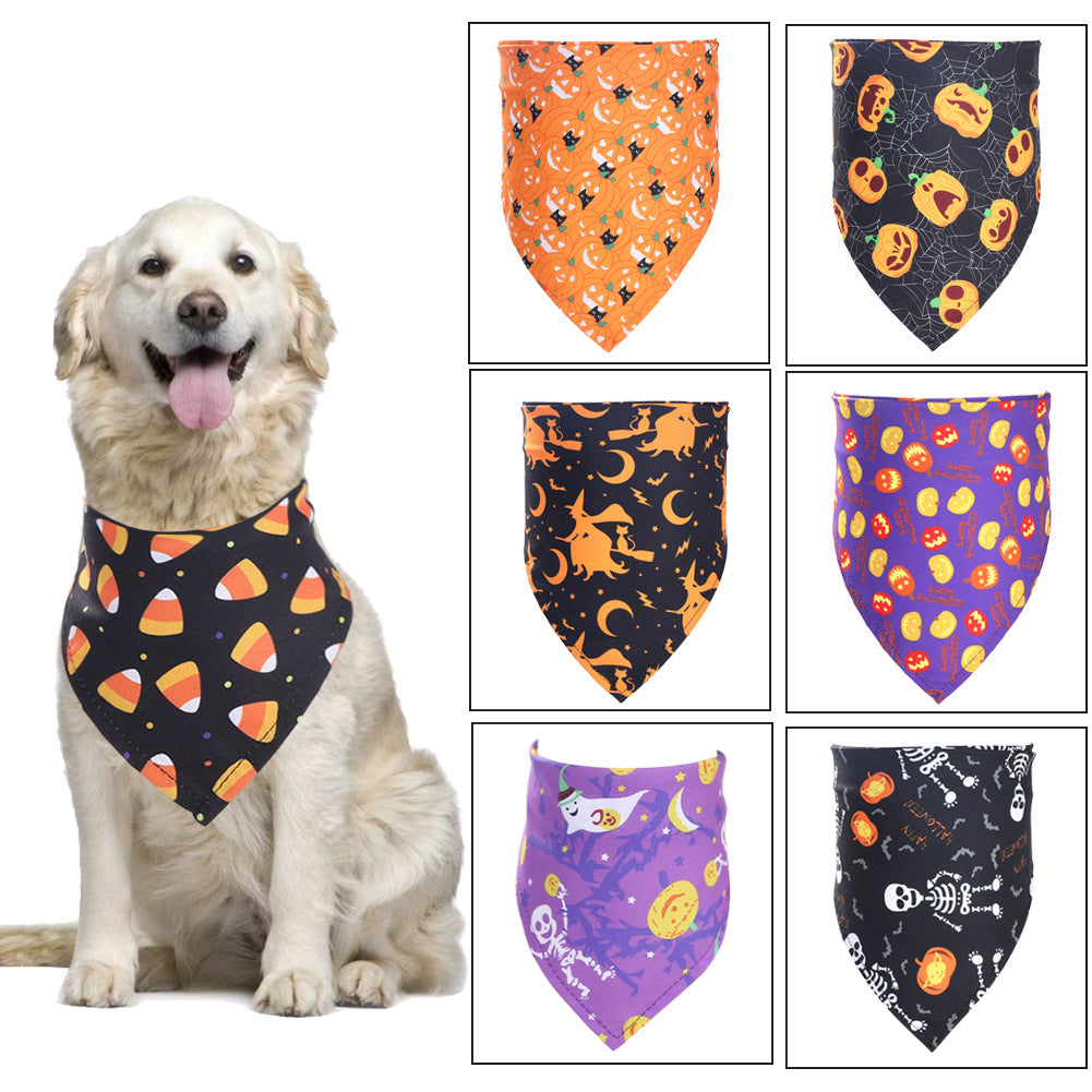 Halloween Dog Bandana – Pumpkin &amp; Witch Pet Scarf