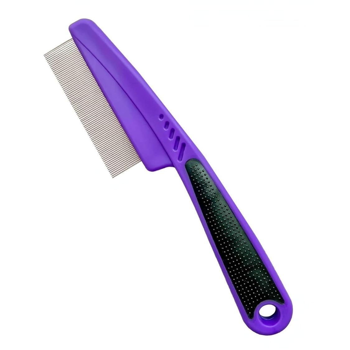 Fine Tooth Flea Comb with Rubber Handle for Dogs and Cats – Purple