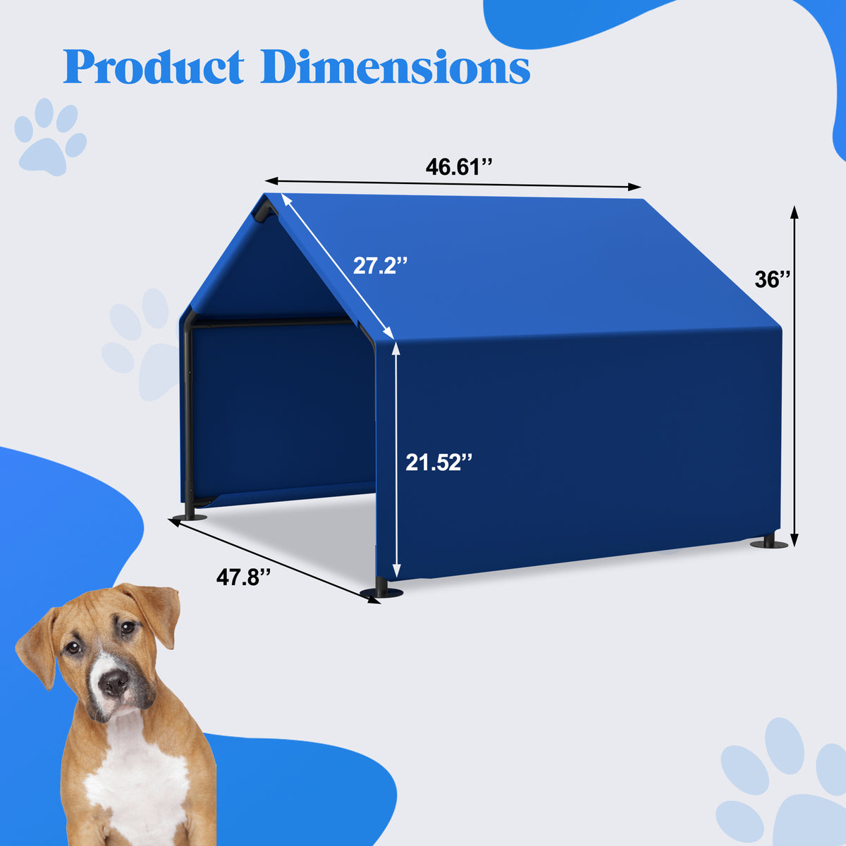 Outdoor Dog Shade Shelter Tent – Waterproof Oxford Canopy, Steel Frame, Blue – view 5
