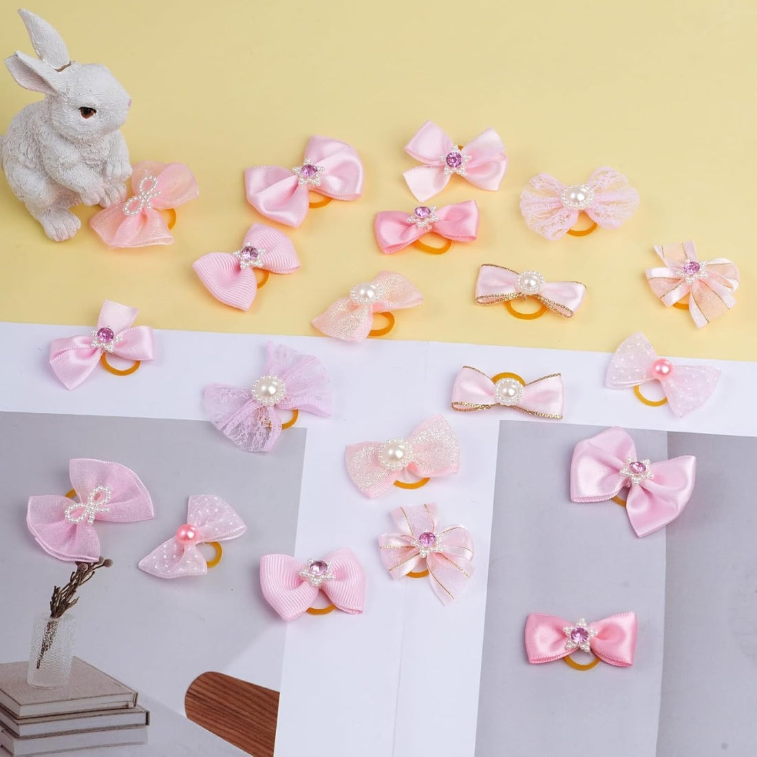 Pink Dog Hair Bows 20-Pack – Rhinestone &amp; Pearl Puppy Bows with Elastic Bands for Dogs &amp; Cats – view 2