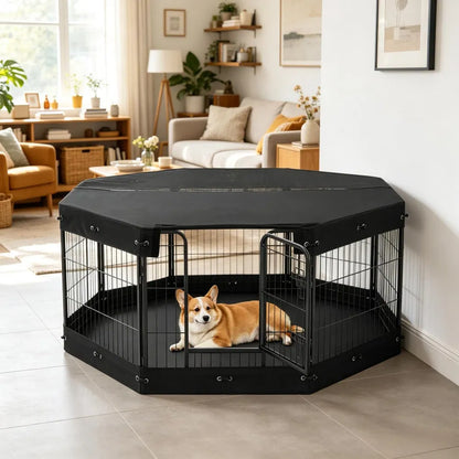 8-Panel Octagon Dog Playpen with Top Cover &amp; Floor Mat – 24 in High – view 4