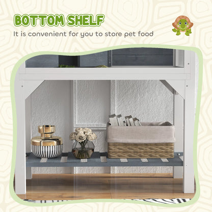Fir Wood Tortoise House with Basking Room – Clear Panels, Lamp Holder &amp; Tray, Gray &amp; White – view 7