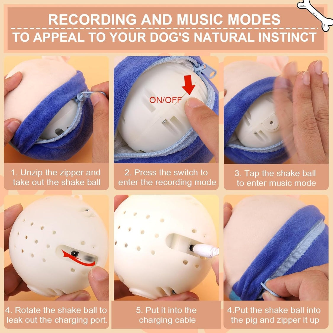 Jumping Squeaky Pig Dog Toy – Rechargeable Interactive Toy with Recording &amp; Music Modes – view 5
