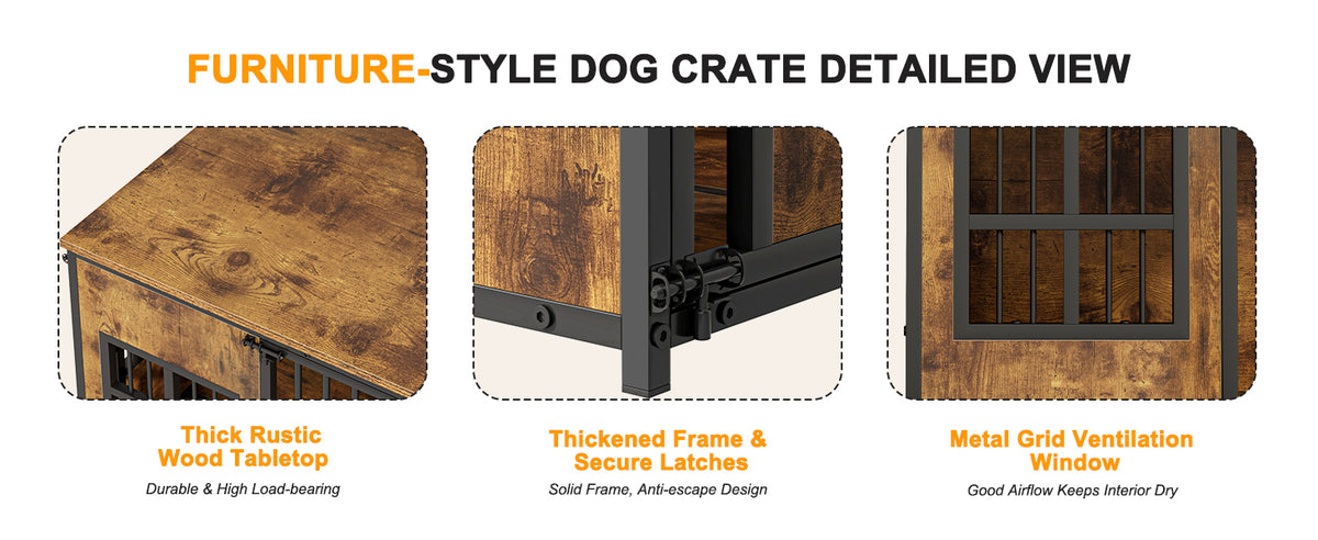 Wooden Dog Crate Furniture with Storage Top – Large Indoor Kennel, Antique Brown – view 5