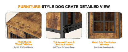 Wooden Dog Crate Furniture with Storage Top – Large Indoor Kennel, Antique Brown – view 5