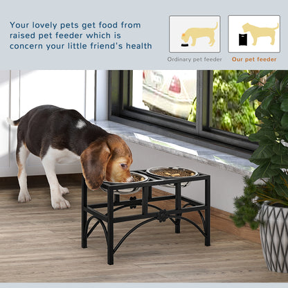 Elevated Double Dog Bowl Stand 17 in – Iron Frame with 2 Stainless Steel Bowls, Black &amp; Silver – view 6