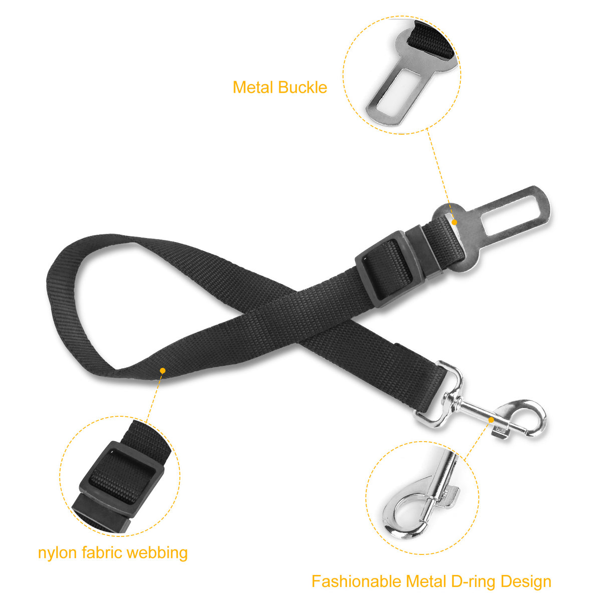 Dog Seat Belt 2-Pack with Swivel Carabiner – Adjustable Nylon Car Safety Lead for Dogs &amp; Cats, Black – view 7