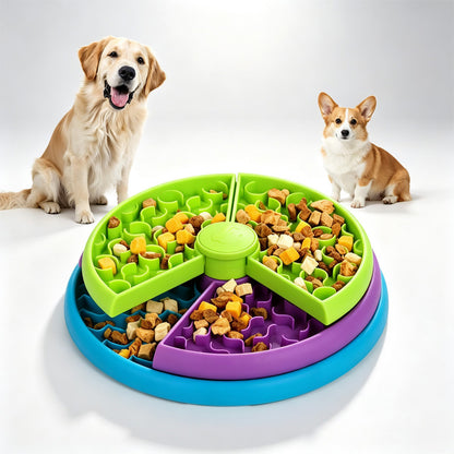 3-in-1 Rotating Dog Slow Feeder and Lick Mat – Holds 2 Cups, for Medium &amp; Large Dogs, Green