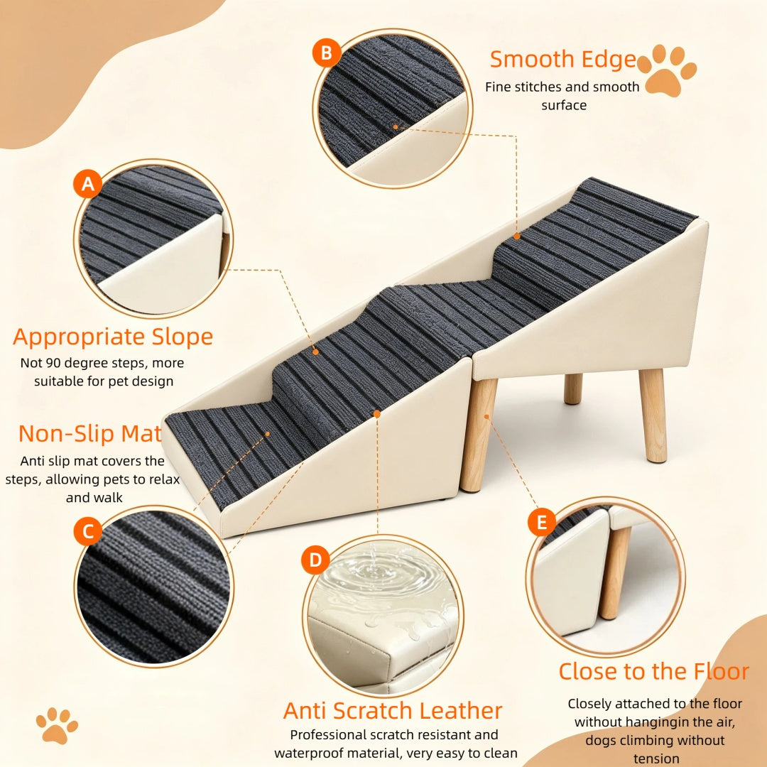 2-in-1 Foldable Dog Stairs and Ottoman – 4-Step Pet Steps for Bed and Couch, Anti-Slip, Beige – view 7