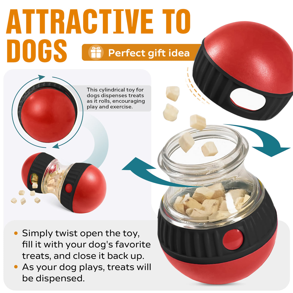 Adjustable Treat Dispensing Dog Ball, ABS Rolling Food Dispenser for Small to Large Dogs – view 7