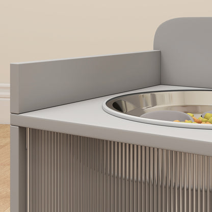 Elevated Dog Bowl Stand with Storage Cabinet, Acrylic Doors and Splash Guards for Large Dogs, Gray – view 8