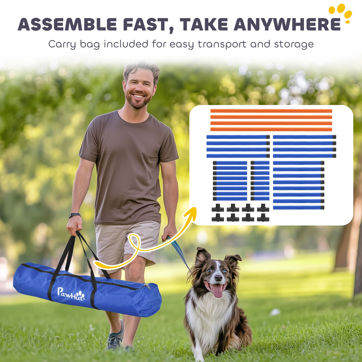 Dog Agility Hurdle Set – 4 Jumps with 3 Adjustable Heights and Carry Bag, Orange – view 6