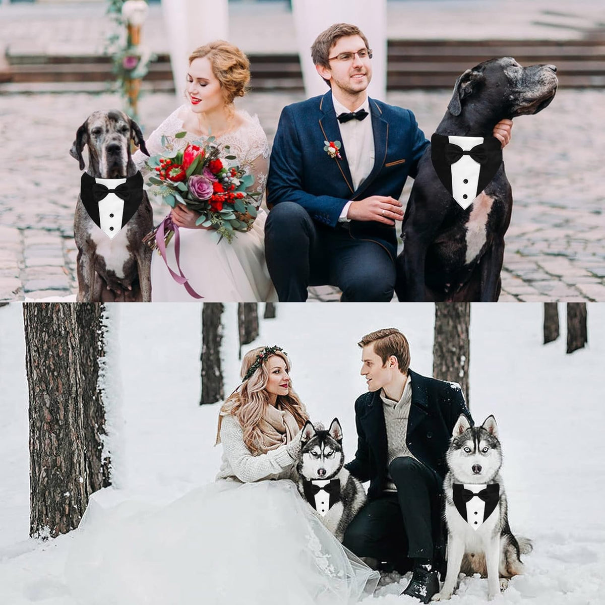 Dog Tuxedo Bandana Collar with Bow Tie – Formal Wedding Tux for Dogs, Adjustable 12.5–21 in, Black &amp; White – view 4