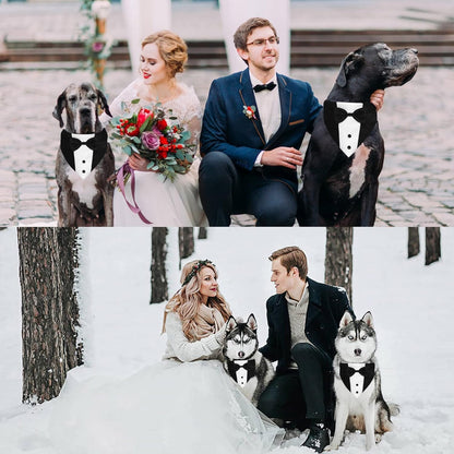 Dog Tuxedo Bandana Collar with Bow Tie – Formal Wedding Tux for Dogs, Adjustable 12.5–21 in, Black &amp; White – view 4