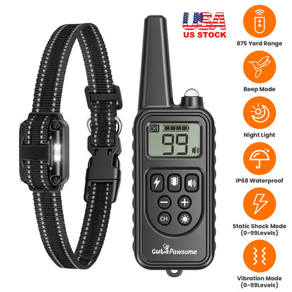 Rechargeable Dog Training Collar with Remote – 875 Yards, IP68 Waterproof, 1 or 2 Collars