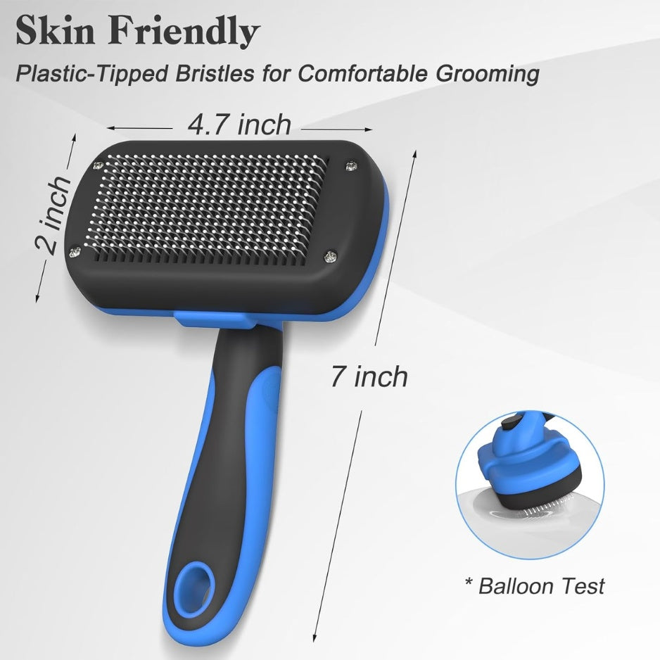 Self-Cleaning Slicker Brush for Dogs &amp; Cats – One-Click Hair Release, Gentle Deshedding Tool, Blue – view 4