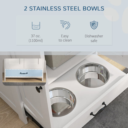 Dog Feeding Cabinet with Hidden Bowls, Adjustable Shelf &amp; Leash Hooks, Medium Dogs, White – view 6