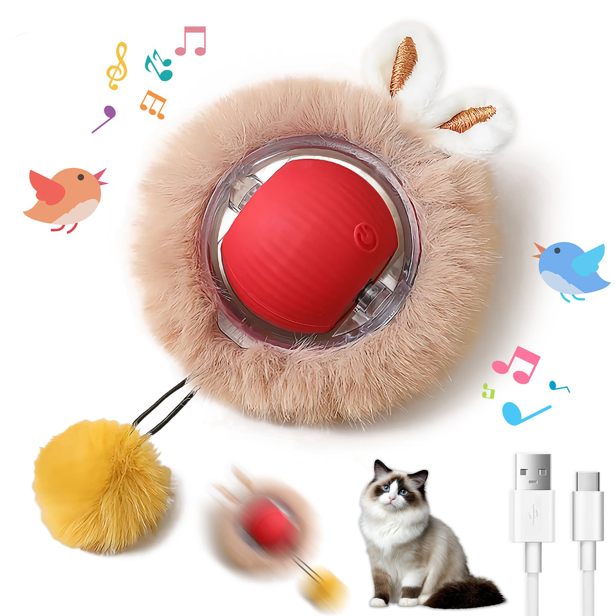 Motion-Activated Moving Cat Ball with Lights, Fluffy Tail and Bunny Ears, 3 Speed Modes – view 3
