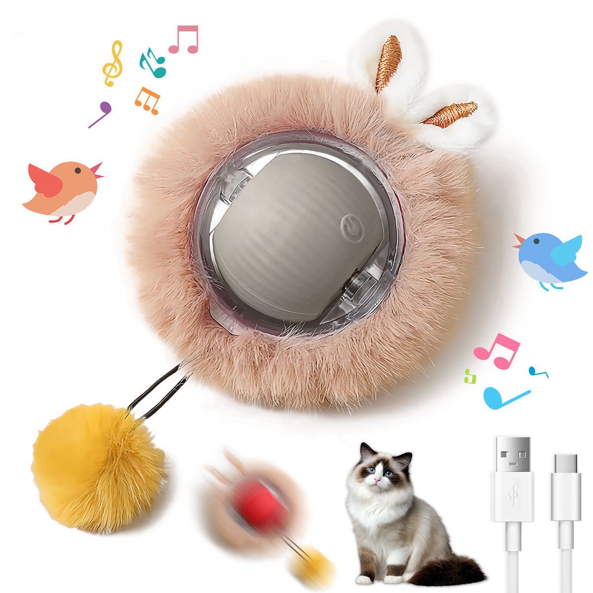 Motion-Activated Moving Cat Ball with Lights, Fluffy Tail and Bunny Ears, 3 Speed Modes – view 5