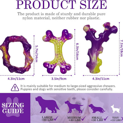 Nylon Bone Dog Chew Toys 3-Pack, Bacon Flavored for Medium &amp; Large Dogs, Purple – view 2