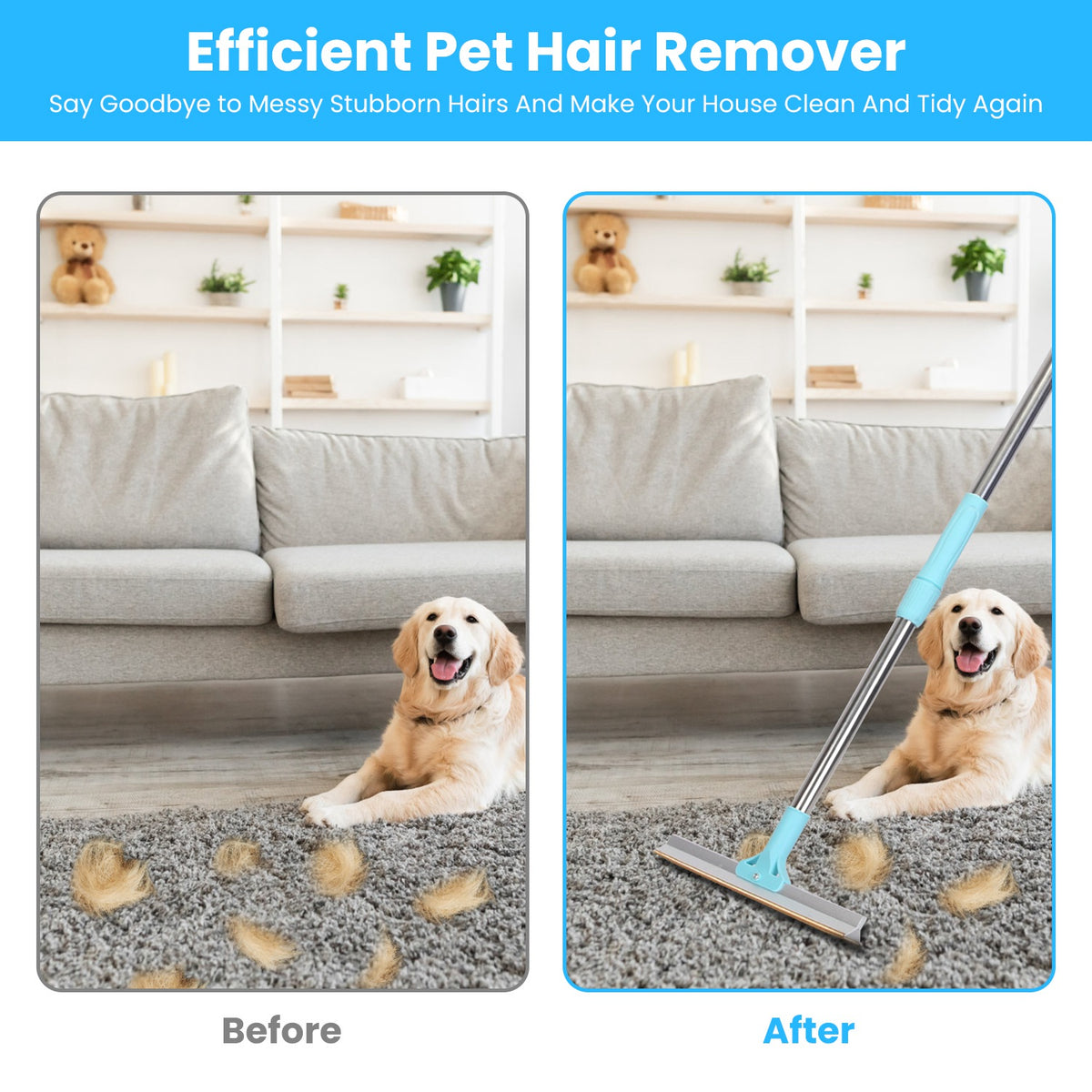 Pet Hair Removal Rake with Telescopic Handle – Copper-Edge Fur Scraper for Carpets and Rugs – view 7