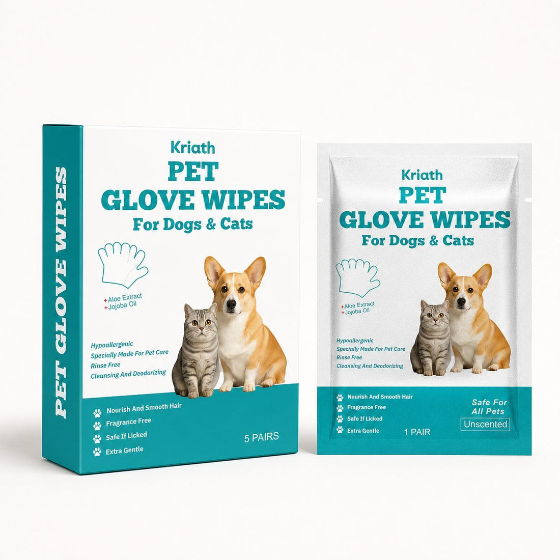 Disposable Pet Glove Wipes – 5 Pre-Moistened Grooming Gloves for Coat &amp; Paws