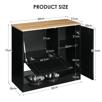 Hidden Dog Feeding Station with 2 Cabinets – Pull-Out Bowls, Rattan Doors, Black – view 8