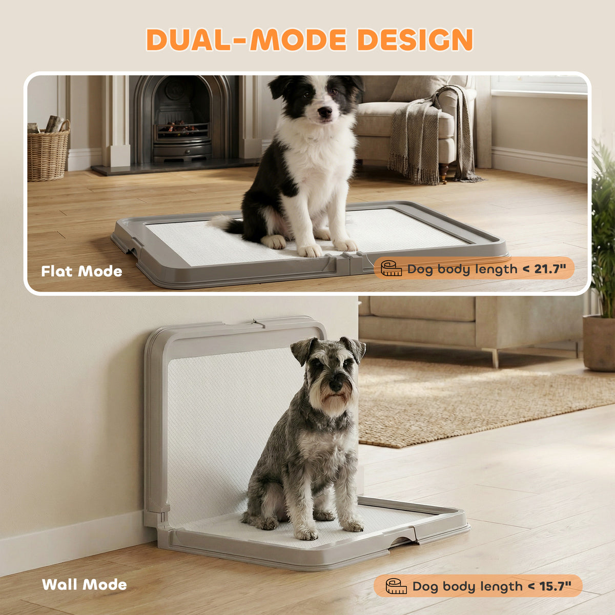 Foldable Dog Pee Pad Holder – 33.9 x 24.4 in Tray with Splash Wall &amp; 3 Pads, Gray – view 4