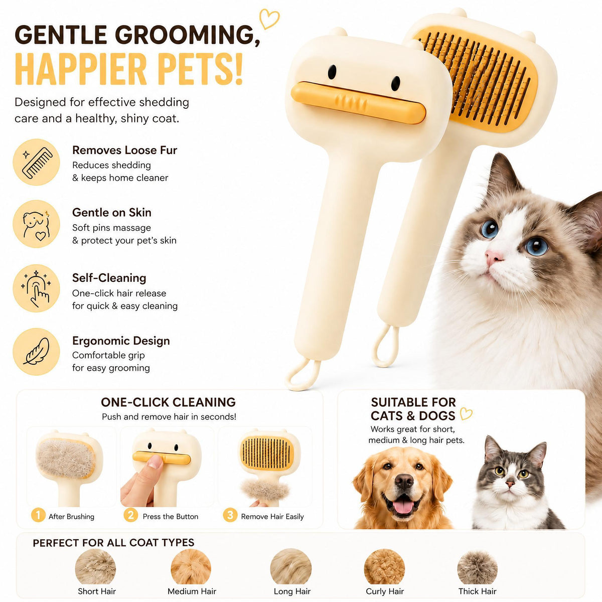 Self-Cleaning Bear Slicker Brush for Cats &amp; Dogs – Deshedding Comb with Non-Slip Handle – view 10