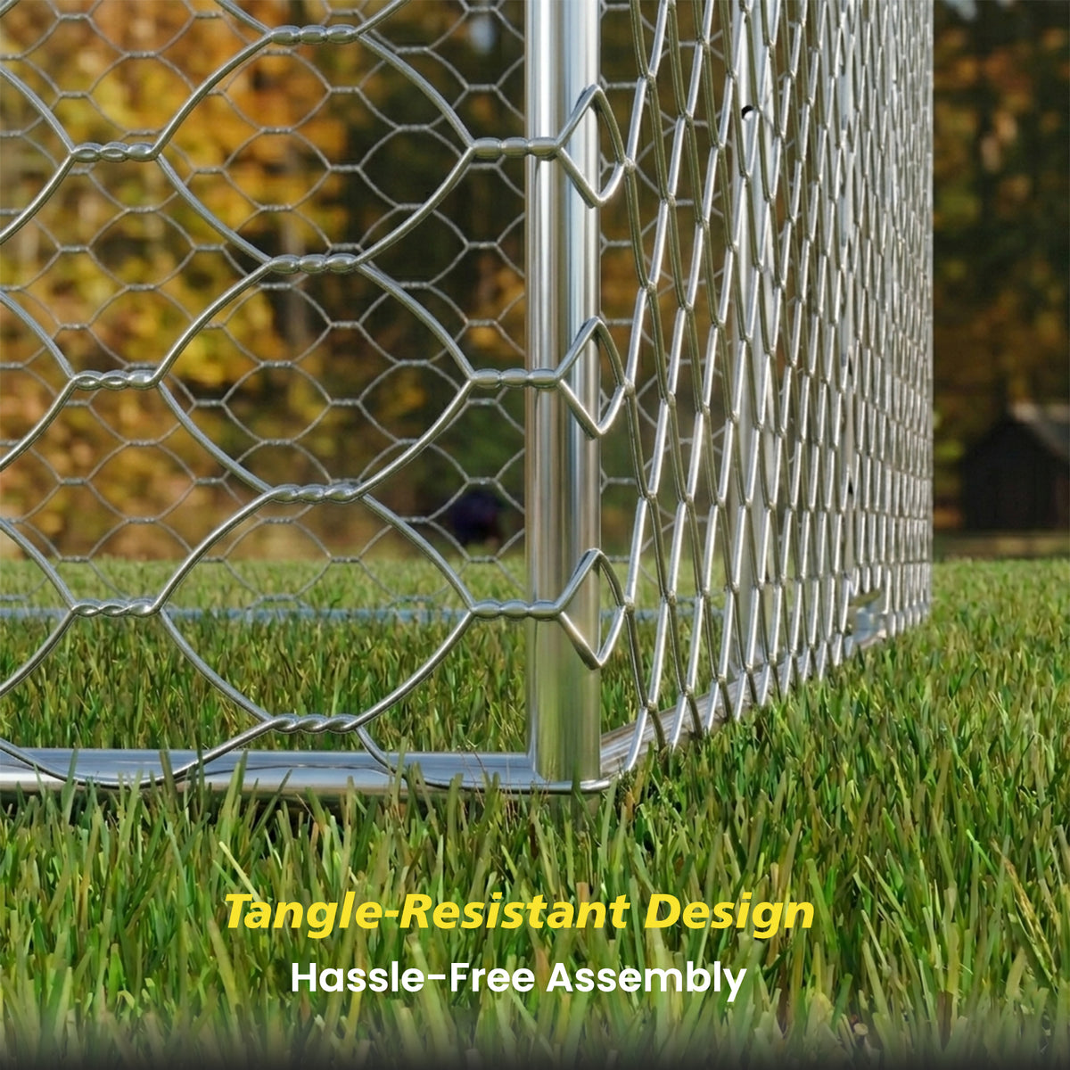 Large Outdoor Dog Kennel with Canopy – 10x20 Ft, Galvanized Steel, 18 Ground Stakes, Silver – view 7