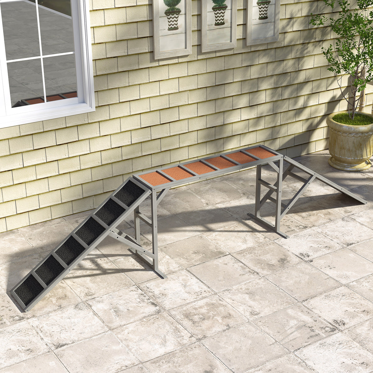 Dog Agility Walk Ramp with Safety Bars – Non-Slip Fir Wood Training Ramp, 35° Slope, Gray – view 7