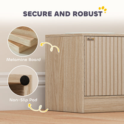 Elevated Dog Bowls with Storage Cabinet – 2 Stainless Bowls &amp; Slow Feeder Insert, Oak – view 8
