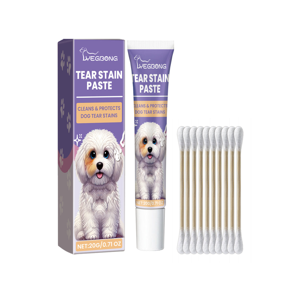 Dog Tear Stain Paste with Honeysuckle &amp; Coconut Oil, 20 g with Cotton Swabs